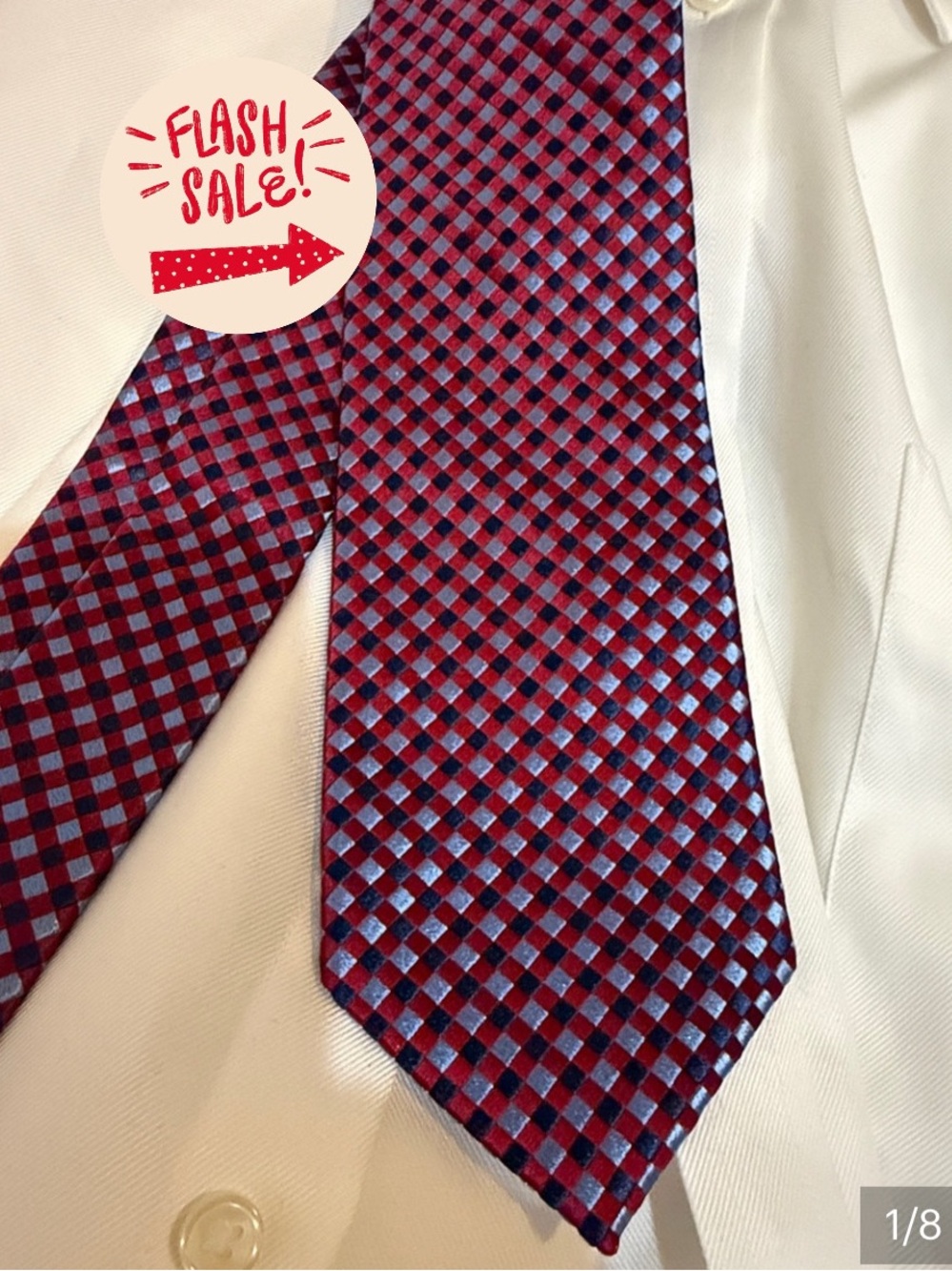 Burma Bibas Classic Men's Red Blue Navy Check Silk Tie 100% Silk Classic